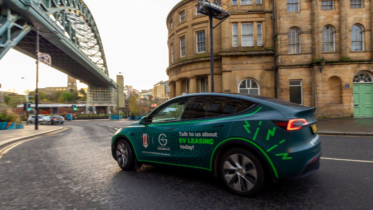 Tesla Model Y driving through Newcastle city centre