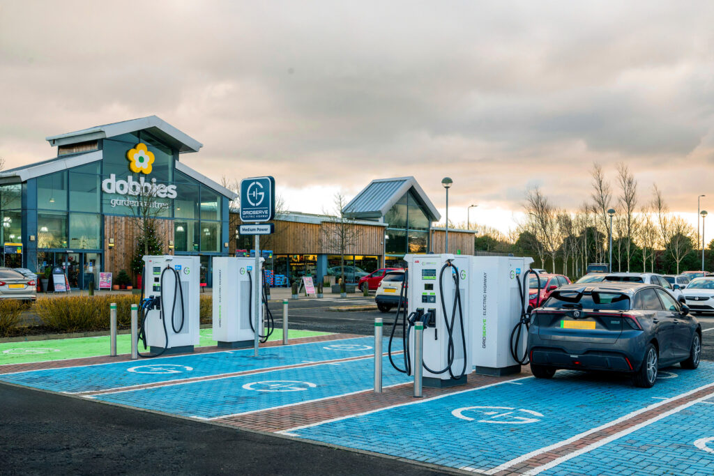 GRIDSERVE charging bays at Dobbies Dunfermline