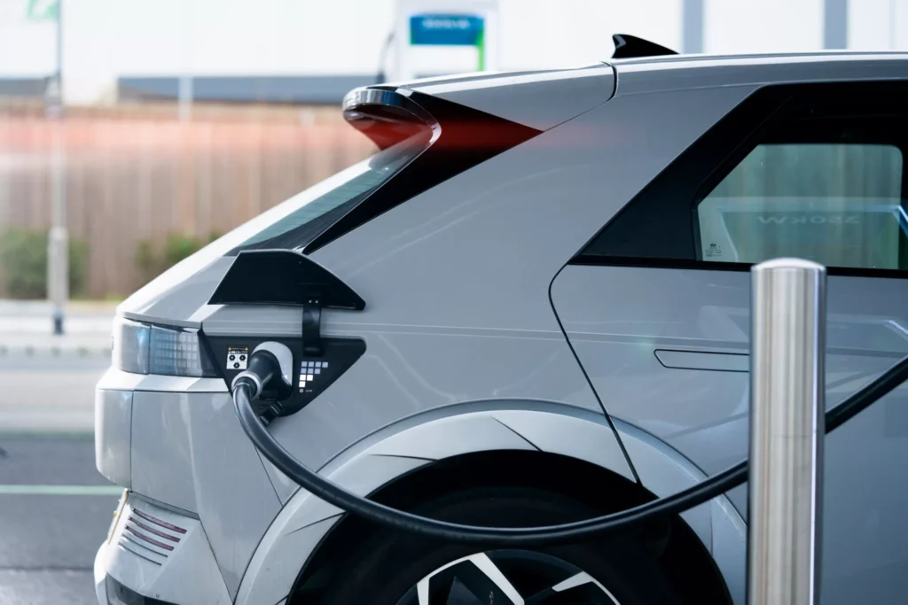EV car with a charger inserted